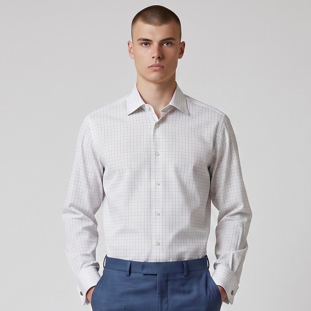 Ermenegildo Zegna Dress Shirt Men 17 43 Regular Fit French Cuff Tattersall Check